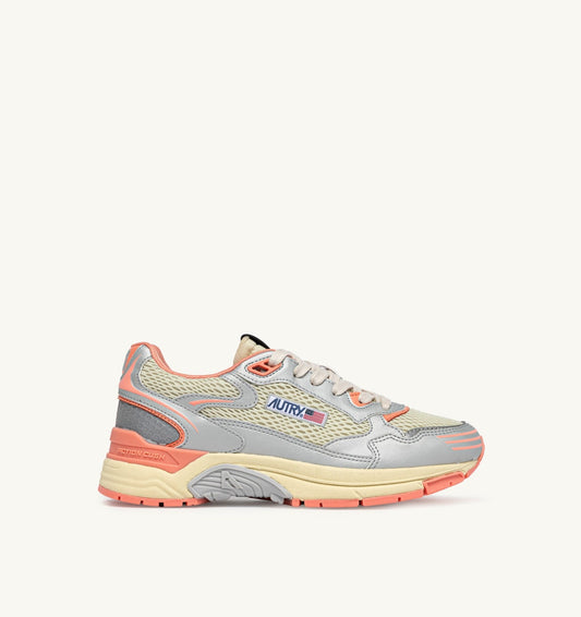 Woman HYPERWAY SNEAKERS IN SILVER ASPARAGUS AND PEACH PINK SYNTHETIC LEATHER AND MESH