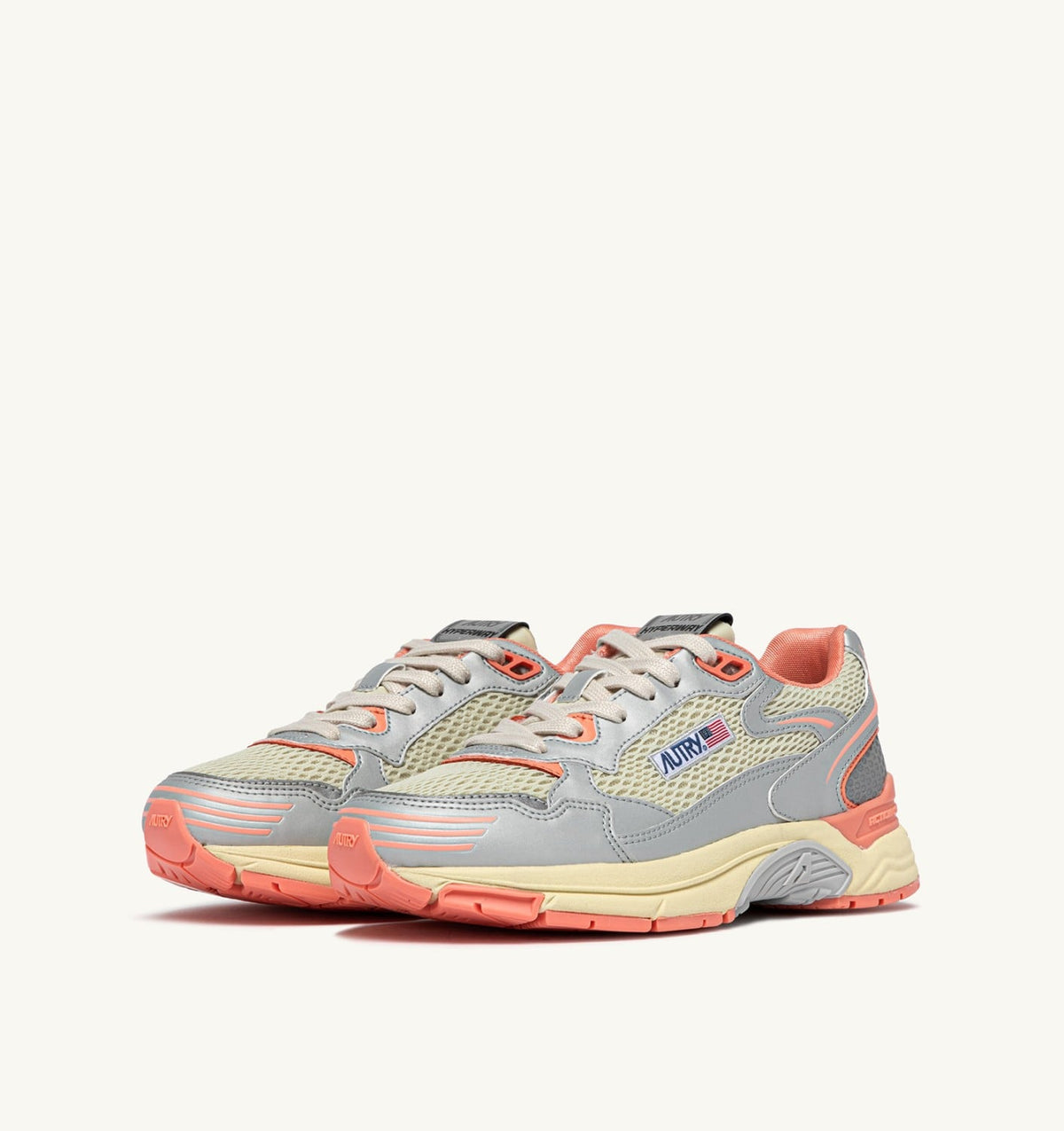 Woman HYPERWAY SNEAKERS IN SILVER ASPARAGUS AND PEACH PINK SYNTHETIC LEATHER AND MESH
