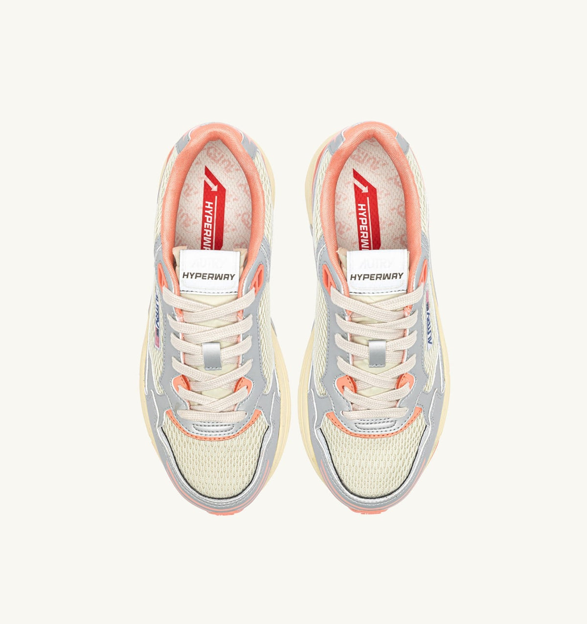 Woman HYPERWAY SNEAKERS IN SILVER ASPARAGUS AND PEACH PINK SYNTHETIC LEATHER AND MESH
