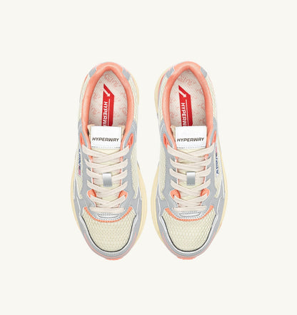 Woman HYPERWAY SNEAKERS IN SILVER ASPARAGUS AND PEACH PINK SYNTHETIC LEATHER AND MESH