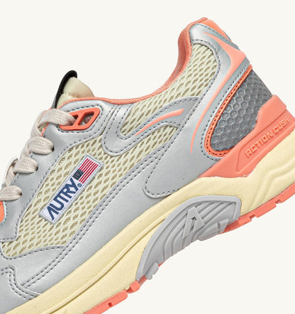 Woman HYPERWAY SNEAKERS IN SILVER ASPARAGUS AND PEACH PINK SYNTHETIC LEATHER AND MESH