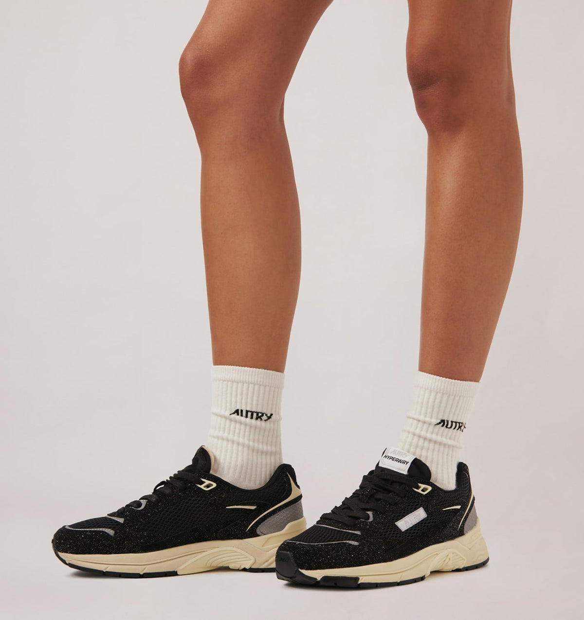 Woman HYPERWAY SNEAKERS IN GLITTER BLACK MESH AND LEATHER