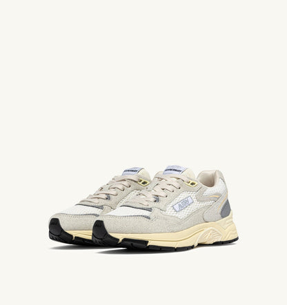 Woman HYPERWAY SNEAKERS IN WHITE MESH AND GLITTER GRAY LEATHER