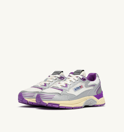 Woman HYPERWAY SNEAKERS IN WHITE SILVER AND DEWBERRY SYNTHETIC LEATHER AND MESH
