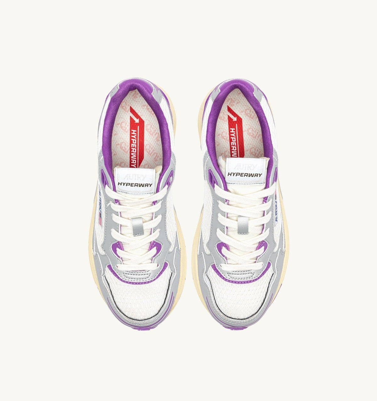 Woman HYPERWAY SNEAKERS IN WHITE SILVER AND DEWBERRY SYNTHETIC LEATHER AND MESH