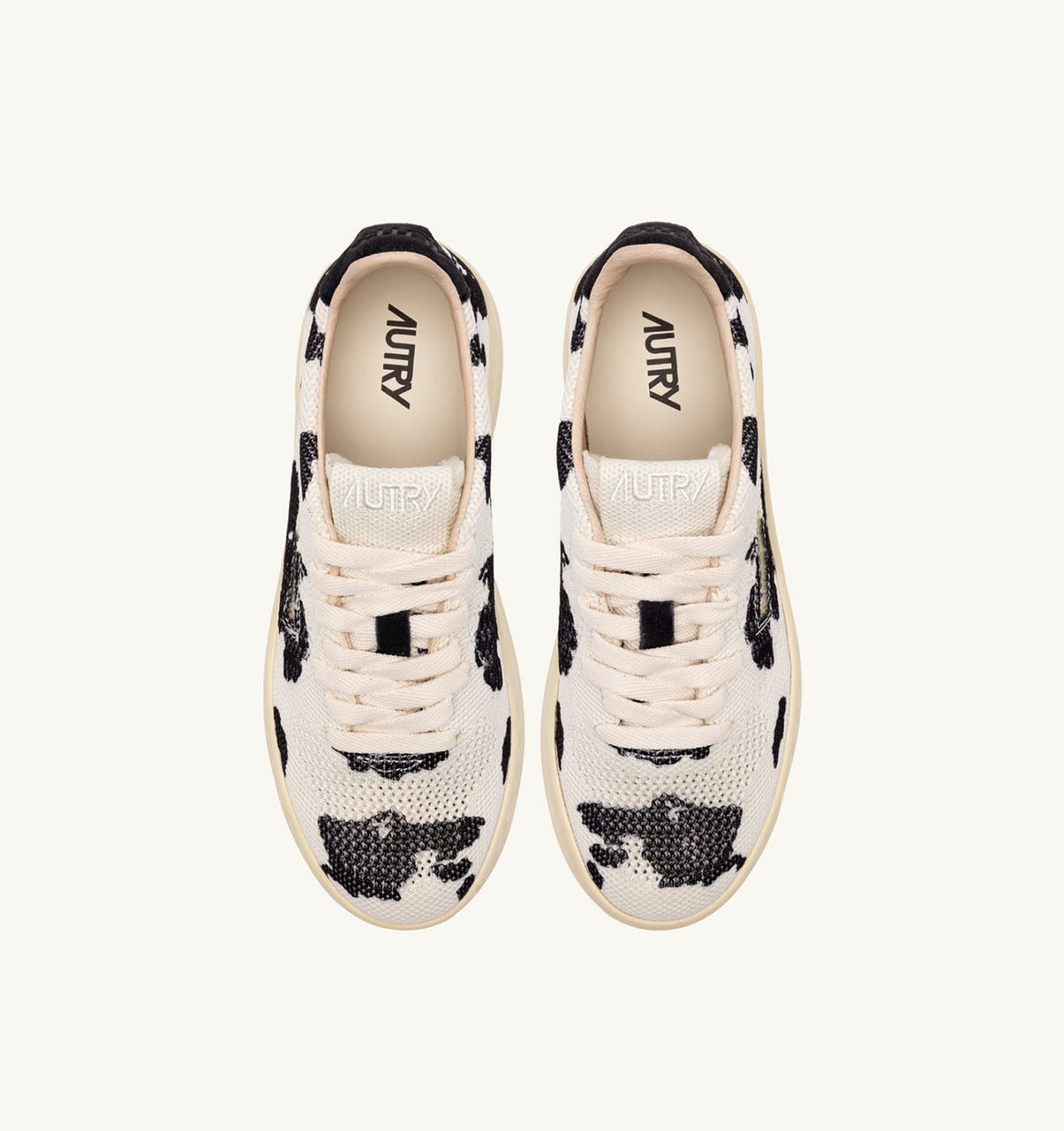 Woman MEDALIST EASEKNIT LOW SNEAKERS IN 'COW PRINT' IVORY WHITE AND BLACK KNIT