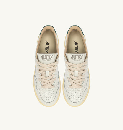 Man MEDALIST LOW SNEAKERS IN WHITE LEATHER AND DARK SEA SUEDE