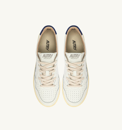 Man MEDALIST LOW SNEAKERS IN WHITE LEATHER AND BLUE DEPTHS SUEDE