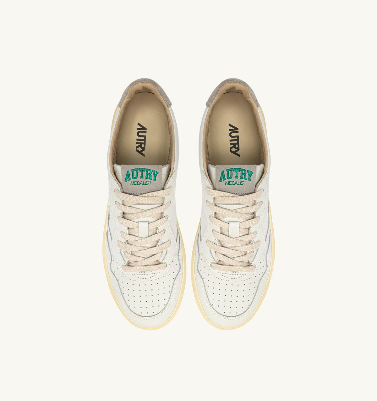 Man MEDALIST LOW SNEAKERS IN WHITE LEATHER AND CLOUD SUEDE