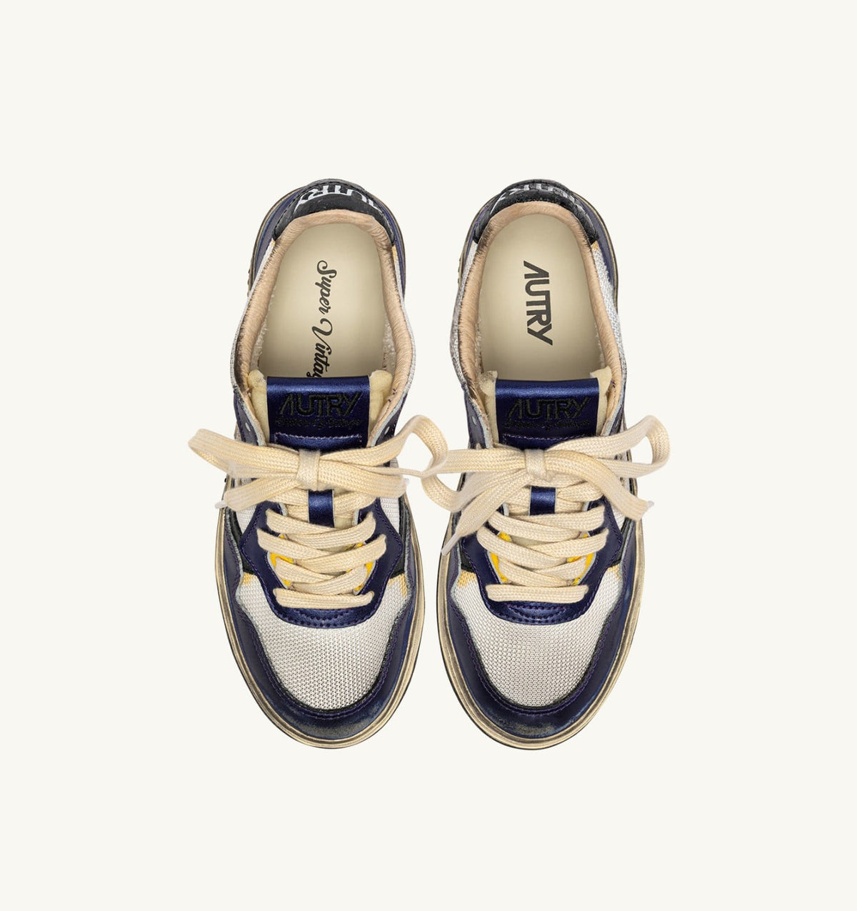 Man MEDALIST LOW SUPER VINTAGE SNEAKERS IN WHITE AND TANZANITE LEATHER AND DRAGON MESH