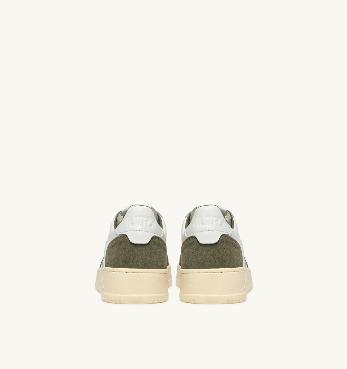 Man MEDALIST LOW SNEAKERS IN WHITE LEATHER AND SMOKED GREEN SUEDE