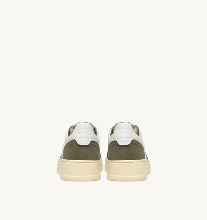 Man MEDALIST LOW SNEAKERS IN WHITE LEATHER AND SMOKED GREEN SUEDE