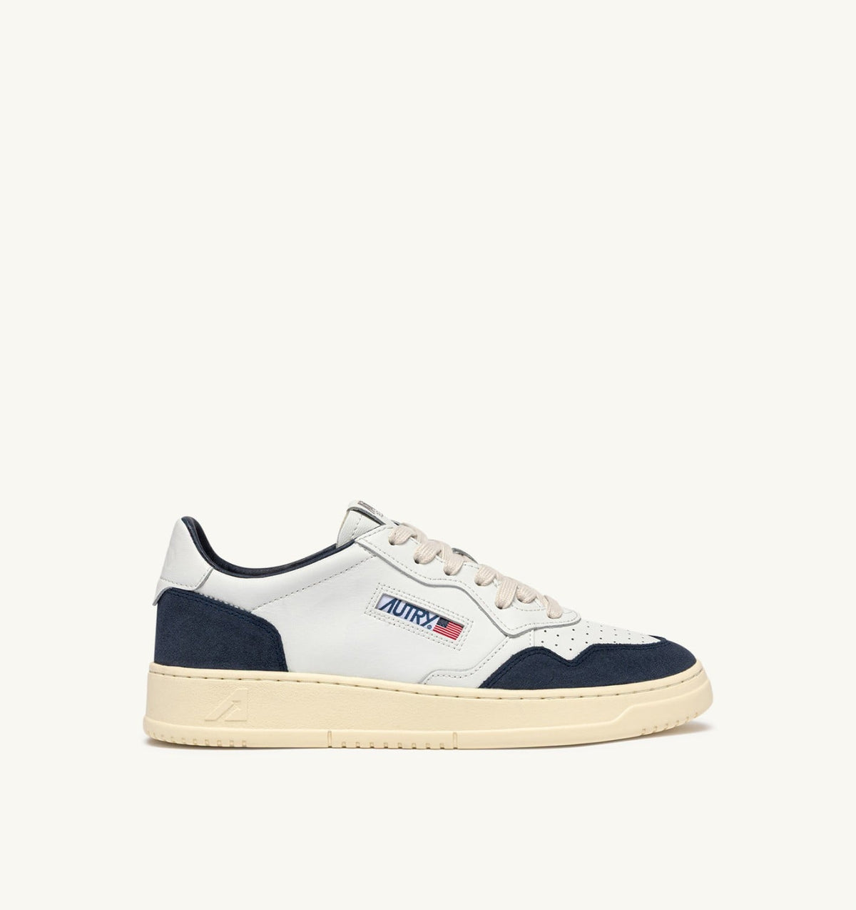 Man MEDALIST LOW SNEAKERS IN WHITE LEATHER AND DENIM SUEDE