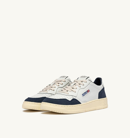 Man MEDALIST LOW SNEAKERS IN WHITE LEATHER AND DENIM SUEDE
