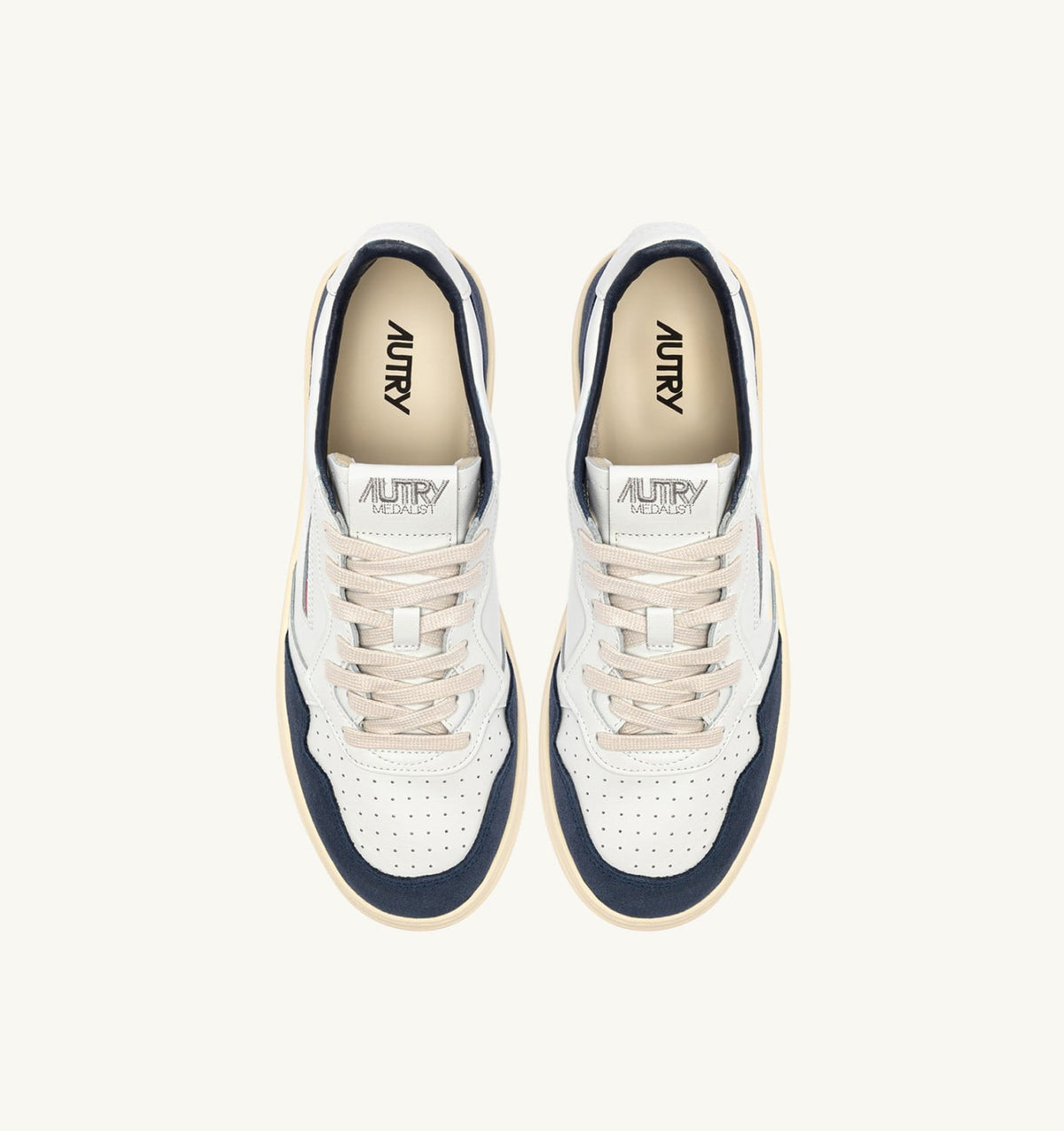 Man MEDALIST LOW SNEAKERS IN WHITE LEATHER AND DENIM SUEDE
