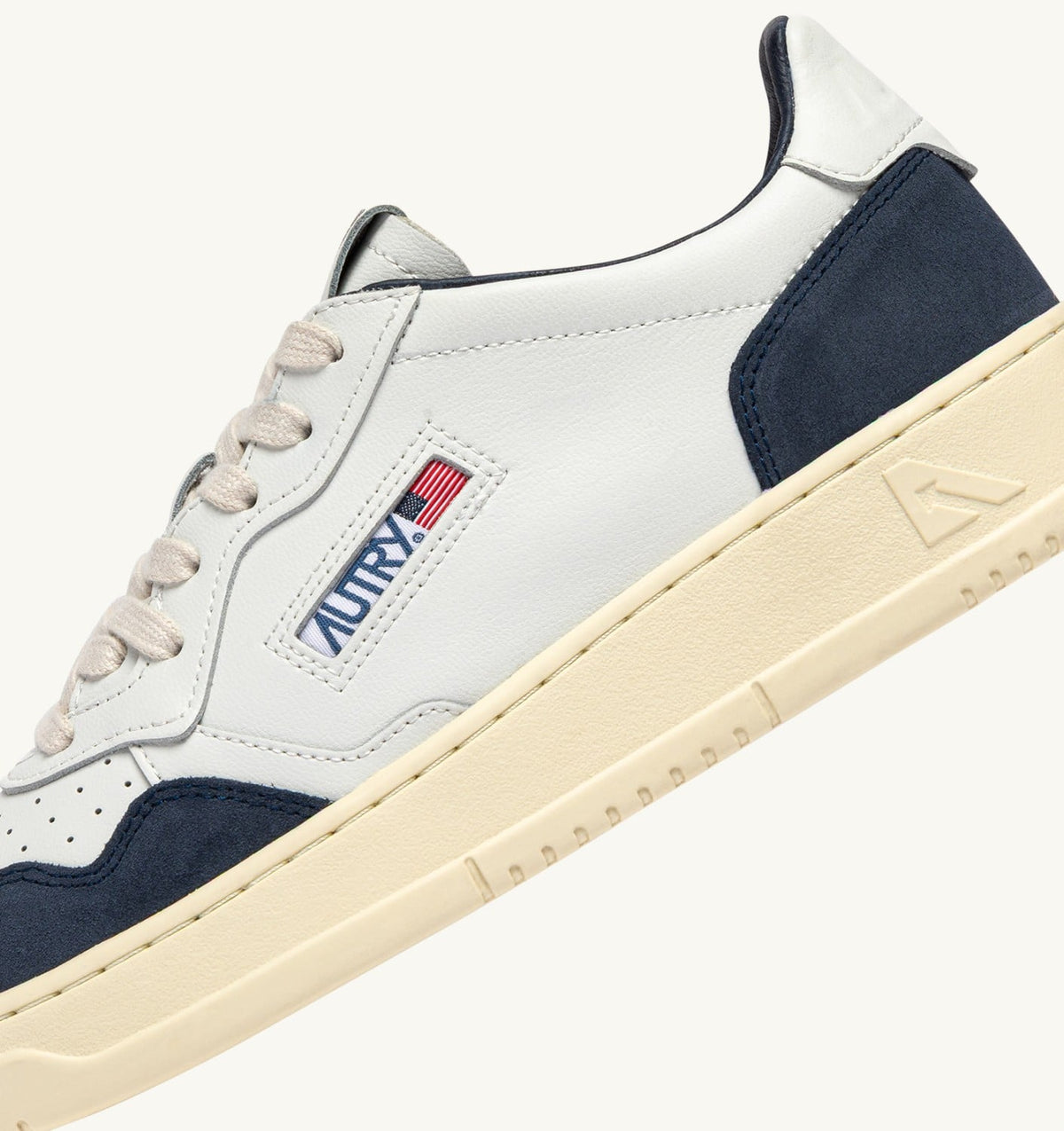 Man MEDALIST LOW SNEAKERS IN WHITE LEATHER AND DENIM SUEDE