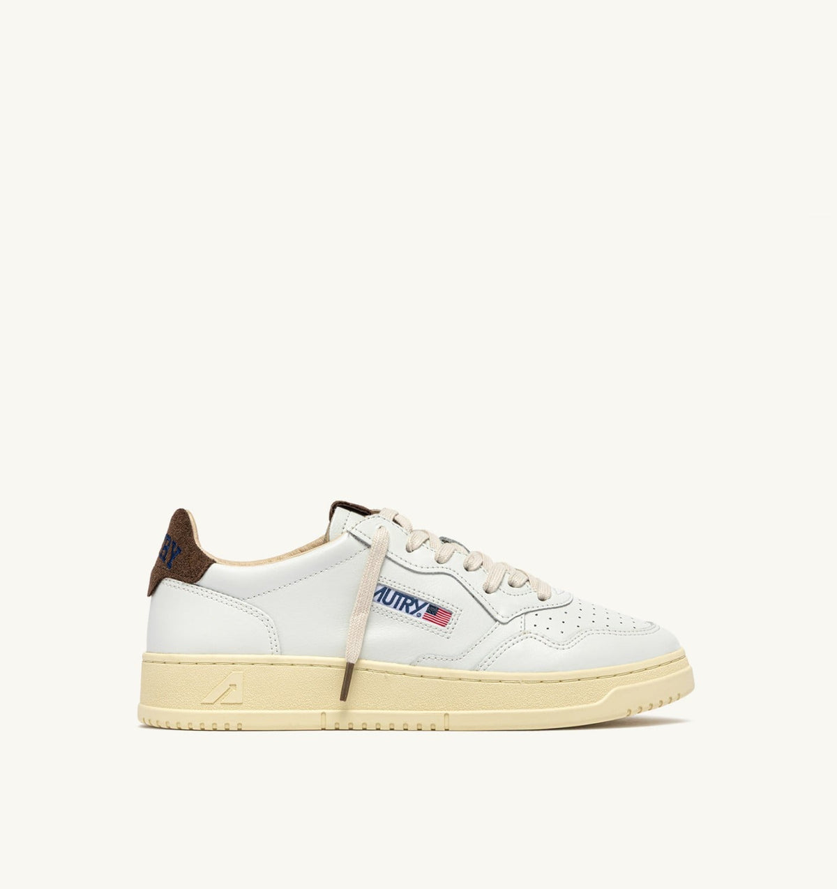 Man MEDALIST LOW SNEAKERS IN WHITE LEATHER AND CHOCOLATE CHIP SUEDE