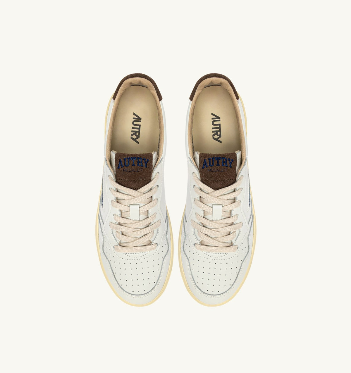 Man MEDALIST LOW SNEAKERS IN WHITE LEATHER AND CHOCOLATE CHIP SUEDE