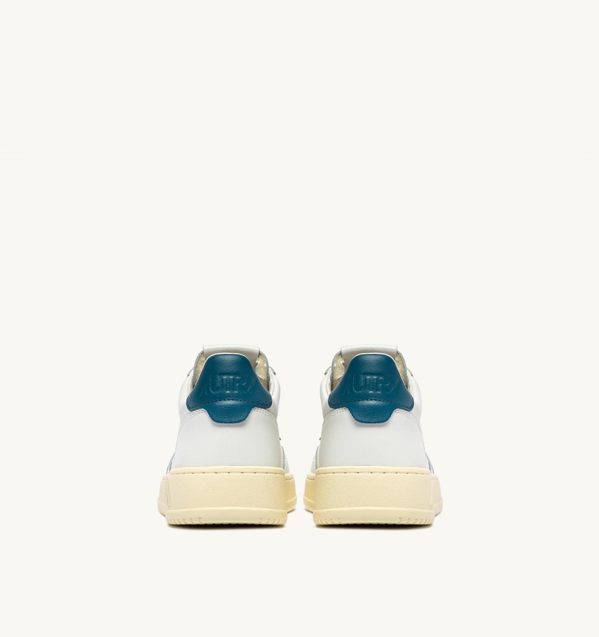 Man MEDALIST LOW SNEAKERS IN WHITE AND MALLARD BLUE LEATHER