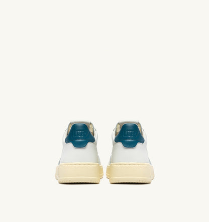 Man MEDALIST LOW SNEAKERS IN WHITE AND MALLARD BLUE LEATHER