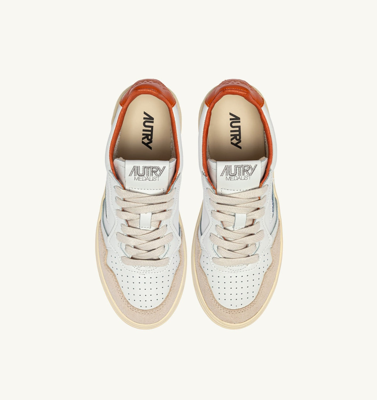 Man MEDALIST LOW SNEAKERS IN LEATHER AND SUEDE COLOR WHITE AND HAWAIIAN SUNSET WITH LETTERING