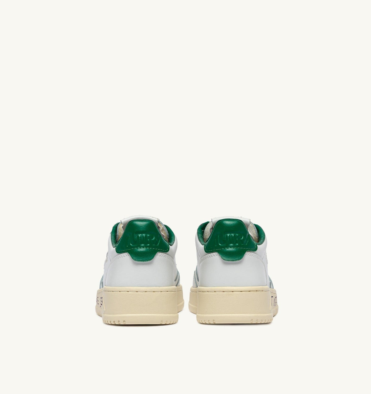 Man MEDALIST LOW SNEAKERS IN LEATHER COLOR WHITE AND GREEN JACKET WITH LETTERING