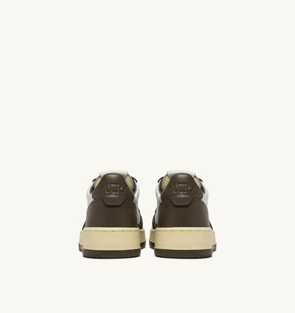 Man MEDALIST LOW BICOLOR SNEAKERS IN WHITE AND CHOCOLATE LEATHER