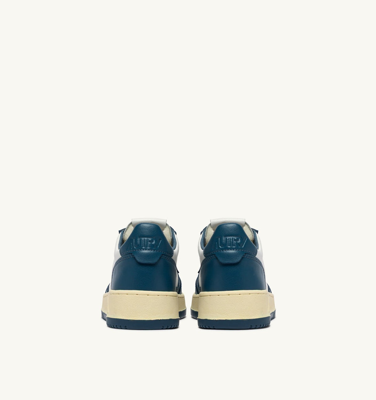 Man MEDALIST LOW BICOLOR SNEAKERS IN WHITE AND MALLARD BLUE LEATHER