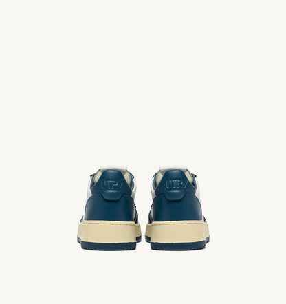 Man MEDALIST LOW BICOLOR SNEAKERS IN WHITE AND MALLARD BLUE LEATHER