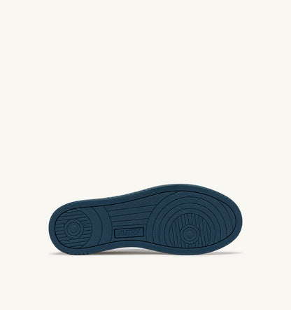 Man MEDALIST LOW BICOLOR SNEAKERS IN WHITE AND MALLARD BLUE LEATHER