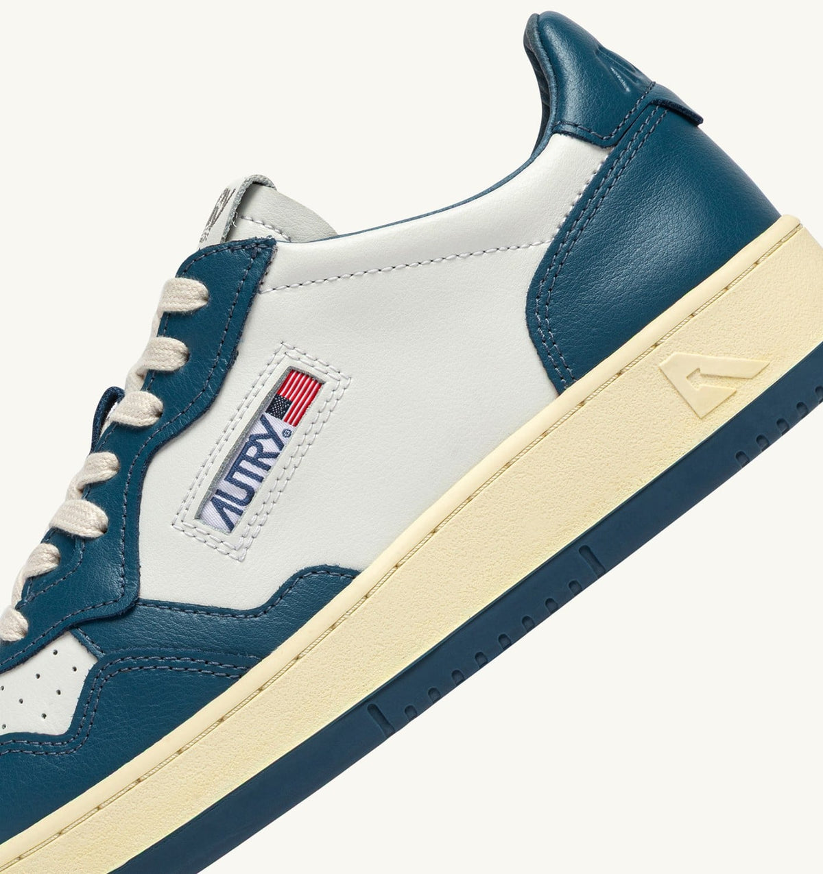 Man MEDALIST LOW BICOLOR SNEAKERS IN WHITE AND MALLARD BLUE LEATHER