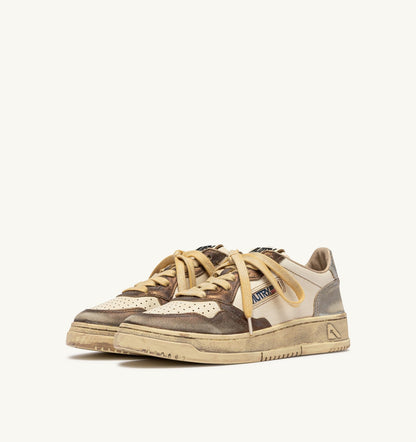Man MEDALIST LOW SUPER VINTAGE SNEAKERS IN CHOCOLATE AND SILVER LEATHER