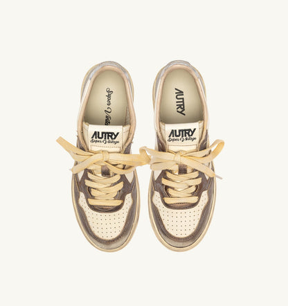 Man MEDALIST LOW SUPER VINTAGE SNEAKERS IN CHOCOLATE AND SILVER LEATHER