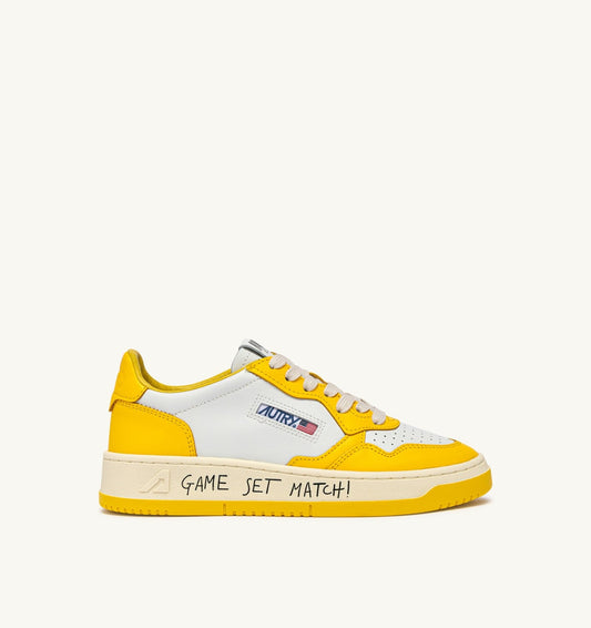Man MEDALIST LOW SNEAKERS IN WHITE AND SLICKER LEATHER WITH LETTERING