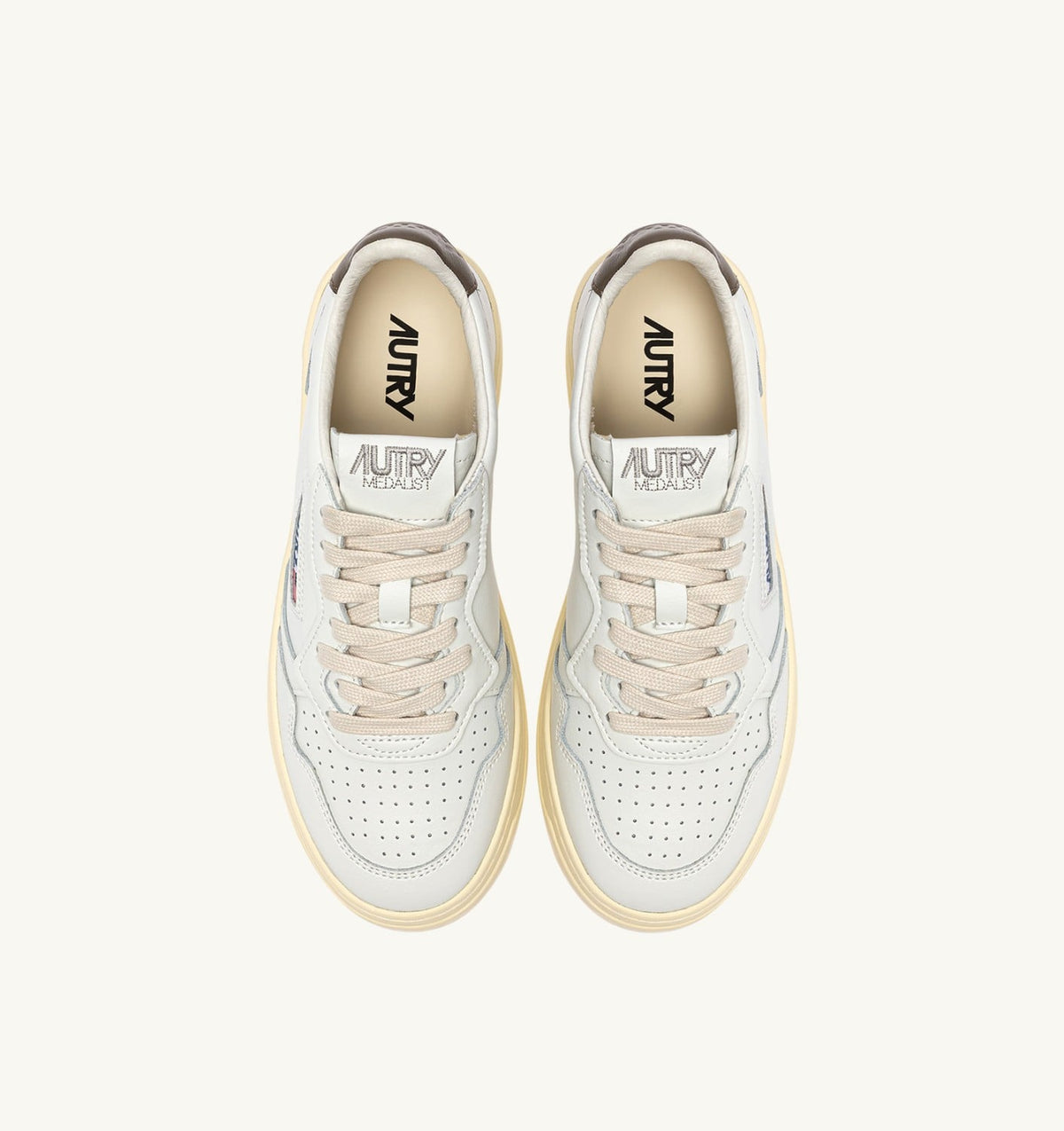 Man MEDALIST LOW SNEAKERS IN WHITE AND CHOCOLATE LEATHER