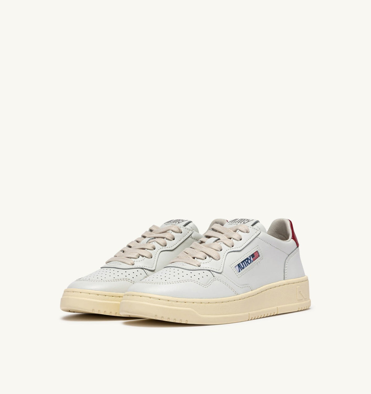 Man MEDALIST LOW SNEAKERS IN WHITE AND DEEP CLARET LEATHER