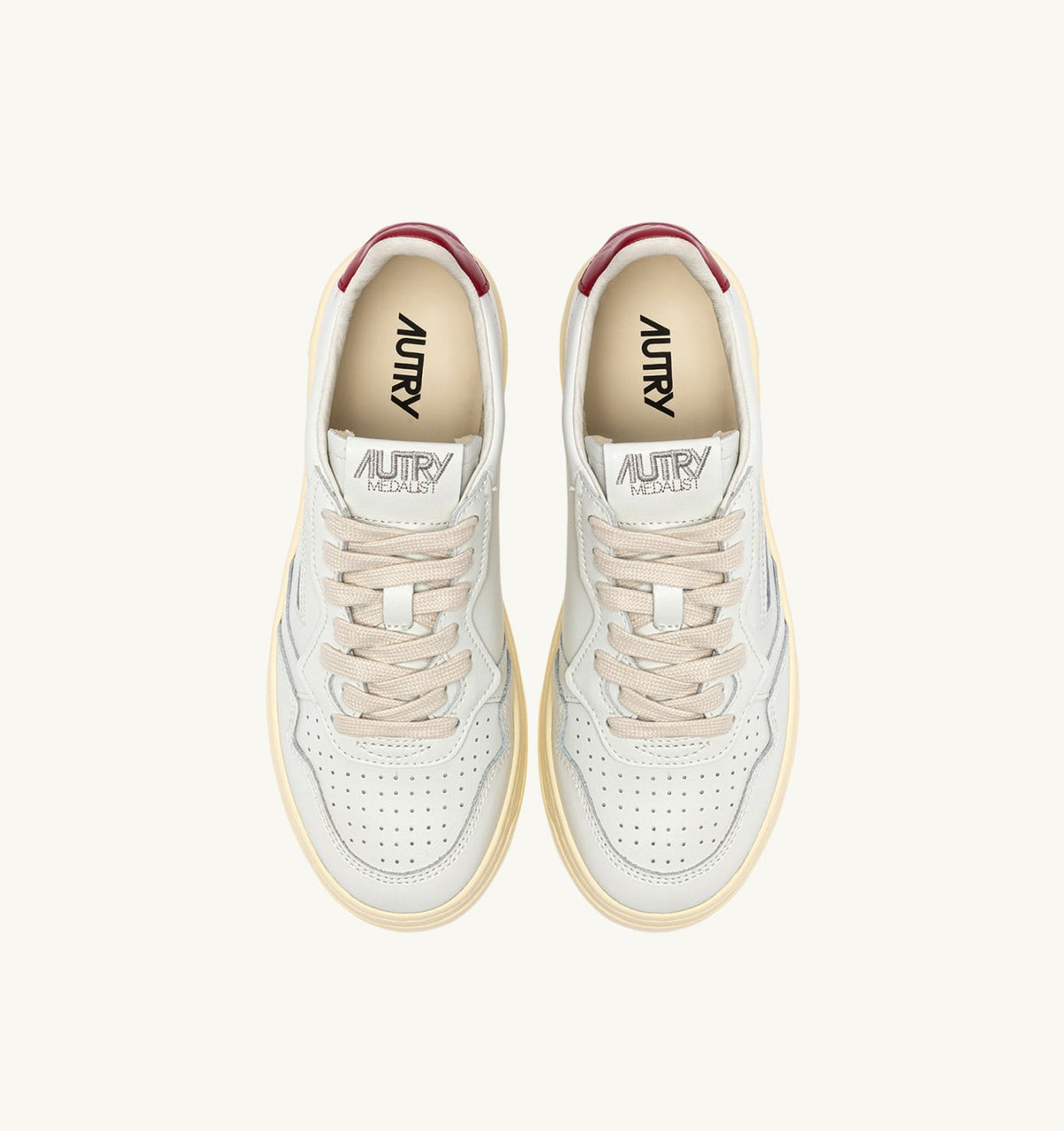 Man MEDALIST LOW SNEAKERS IN WHITE AND DEEP CLARET LEATHER