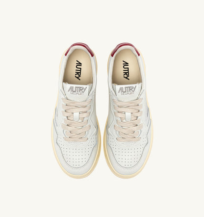 Man MEDALIST LOW SNEAKERS IN WHITE AND DEEP CLARET LEATHER