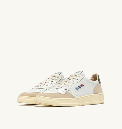 Man MEDALIST LOW SNEAKERS IN WHITE LEATHER AND BRONZE GREEN SUEDE
