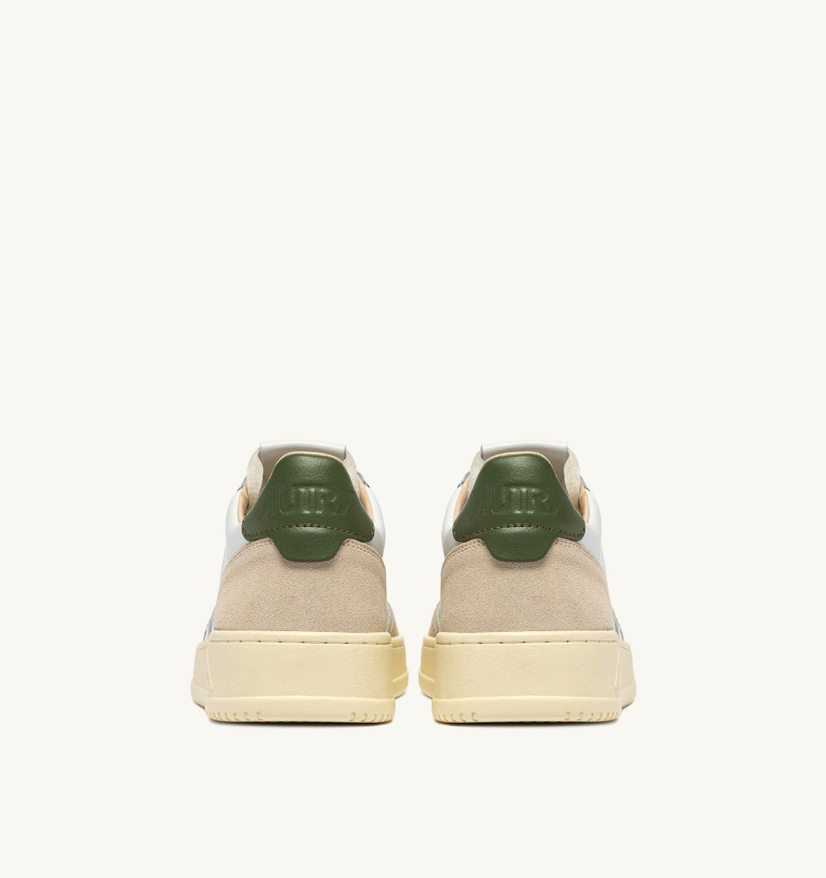 Man MEDALIST LOW SNEAKERS IN WHITE LEATHER AND BRONZE GREEN SUEDE