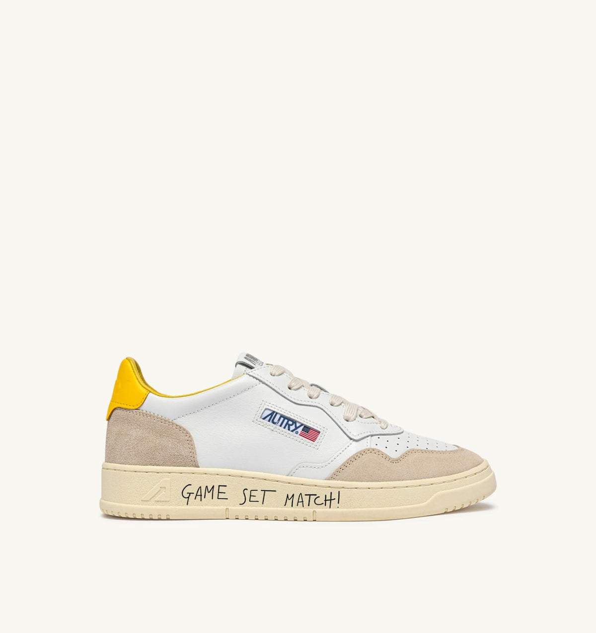 Man MEDALIST LOW SNEAKERS IN WHITE LEATHER AND SLICKER SUEDE WITH LETTERING