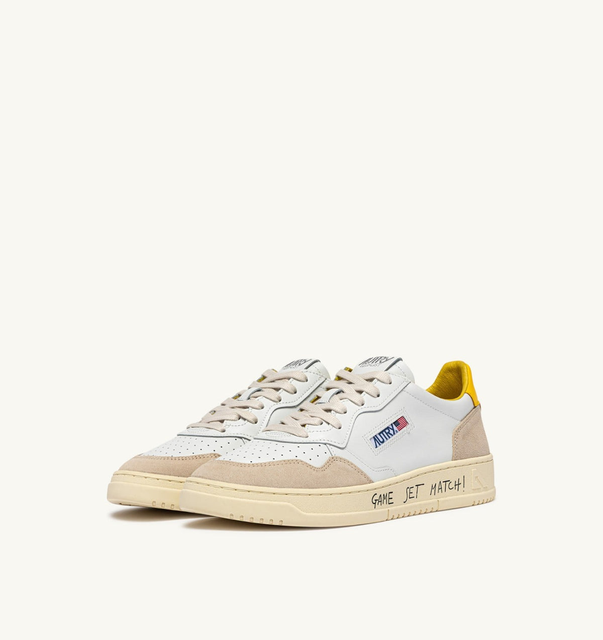 Man MEDALIST LOW SNEAKERS IN WHITE LEATHER AND SLICKER SUEDE WITH LETTERING