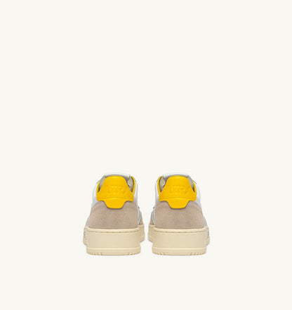 Man MEDALIST LOW SNEAKERS IN WHITE LEATHER AND SLICKER SUEDE WITH LETTERING