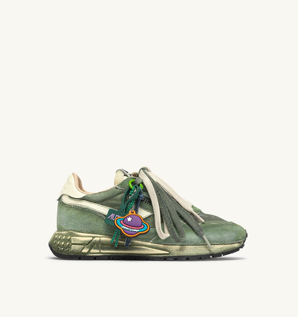 Man REELWIND SUPER VINTAGE SNEAKERS IN LEPRECHAUN AND WHITE SUEDE AND NYLON