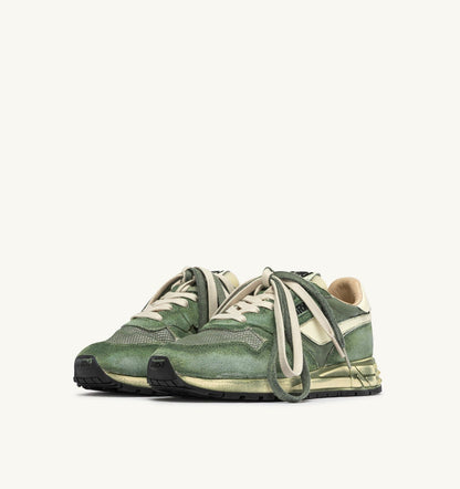 Man REELWIND SUPER VINTAGE SNEAKERS IN LEPRECHAUN AND WHITE SUEDE AND NYLON
