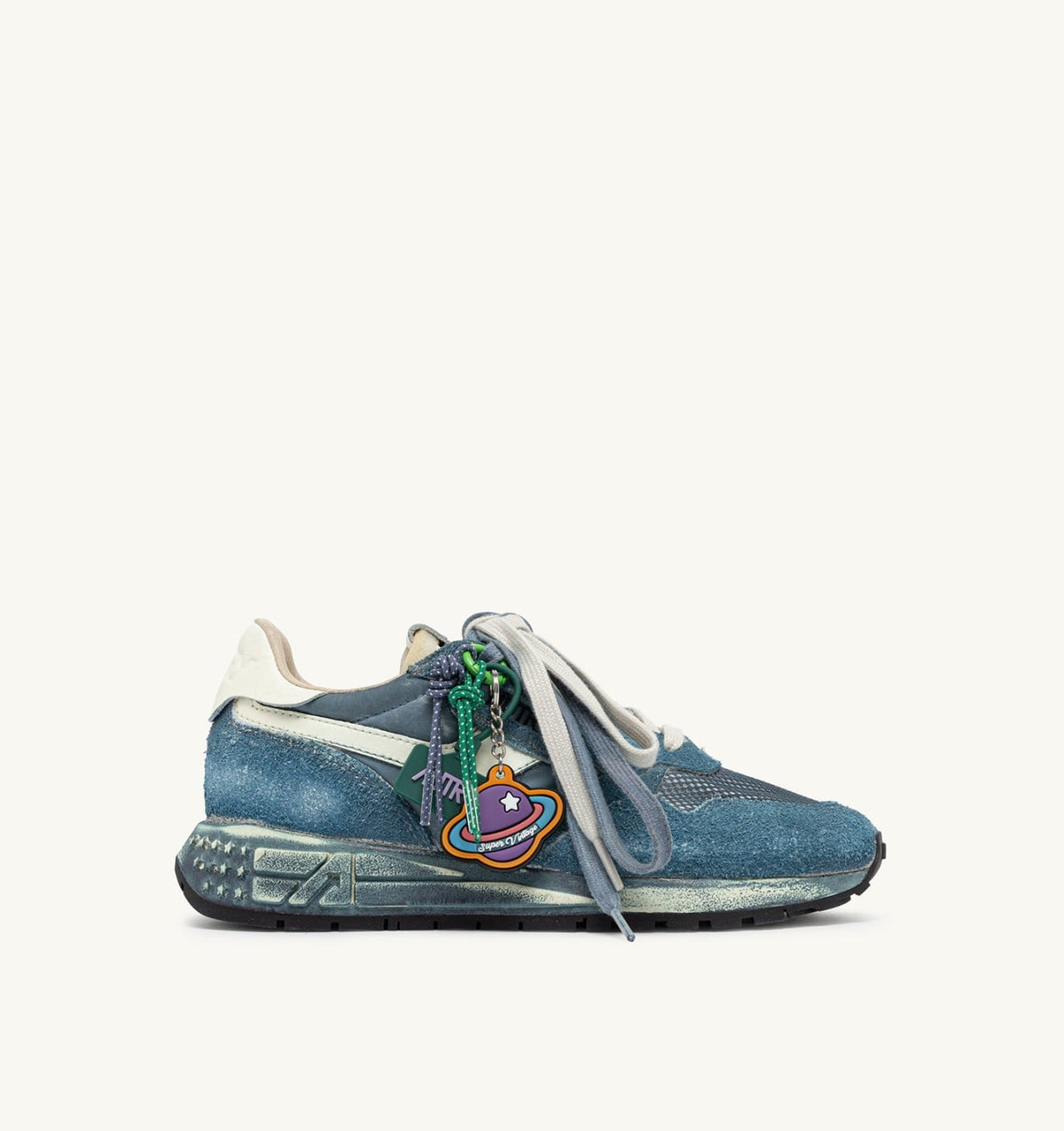 Man REELWIND SUPER VINTAGE SNEAKERS IN MALLARD BLUE AND WHITE SUEDE AND NYLON