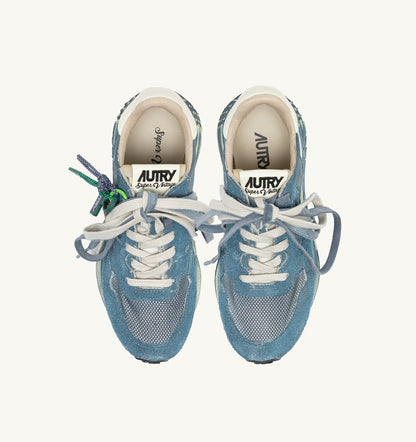 Man REELWIND SUPER VINTAGE SNEAKERS IN MALLARD BLUE AND WHITE SUEDE AND NYLON