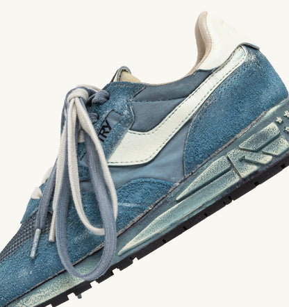 Man REELWIND SUPER VINTAGE SNEAKERS IN MALLARD BLUE AND WHITE SUEDE AND NYLON
