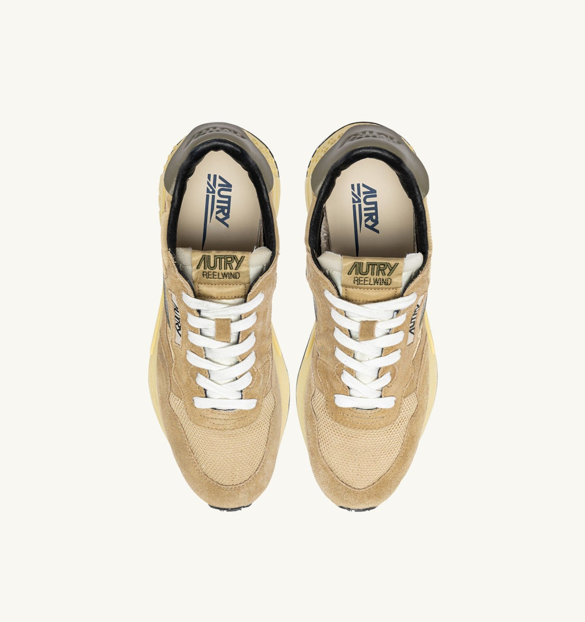 Man REELWIND LOW SNEAKERS IN FOAM SUGAR AND COVERT GREEN NYLON AND SUEDE