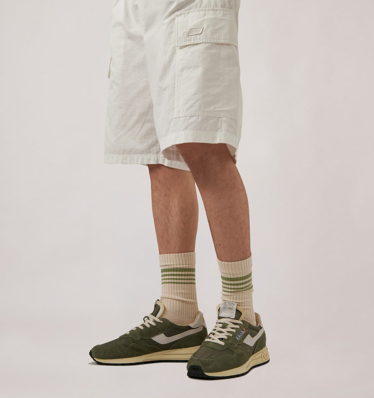 Man REELWIND LOW SNEAKERS IN WHITE AND SAGE NYLON AND SUEDE